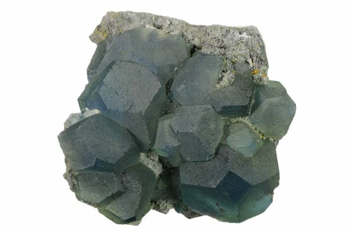 Blue-Green Cuboctahedral Fluorite on Sparkling Quartz - China #160697